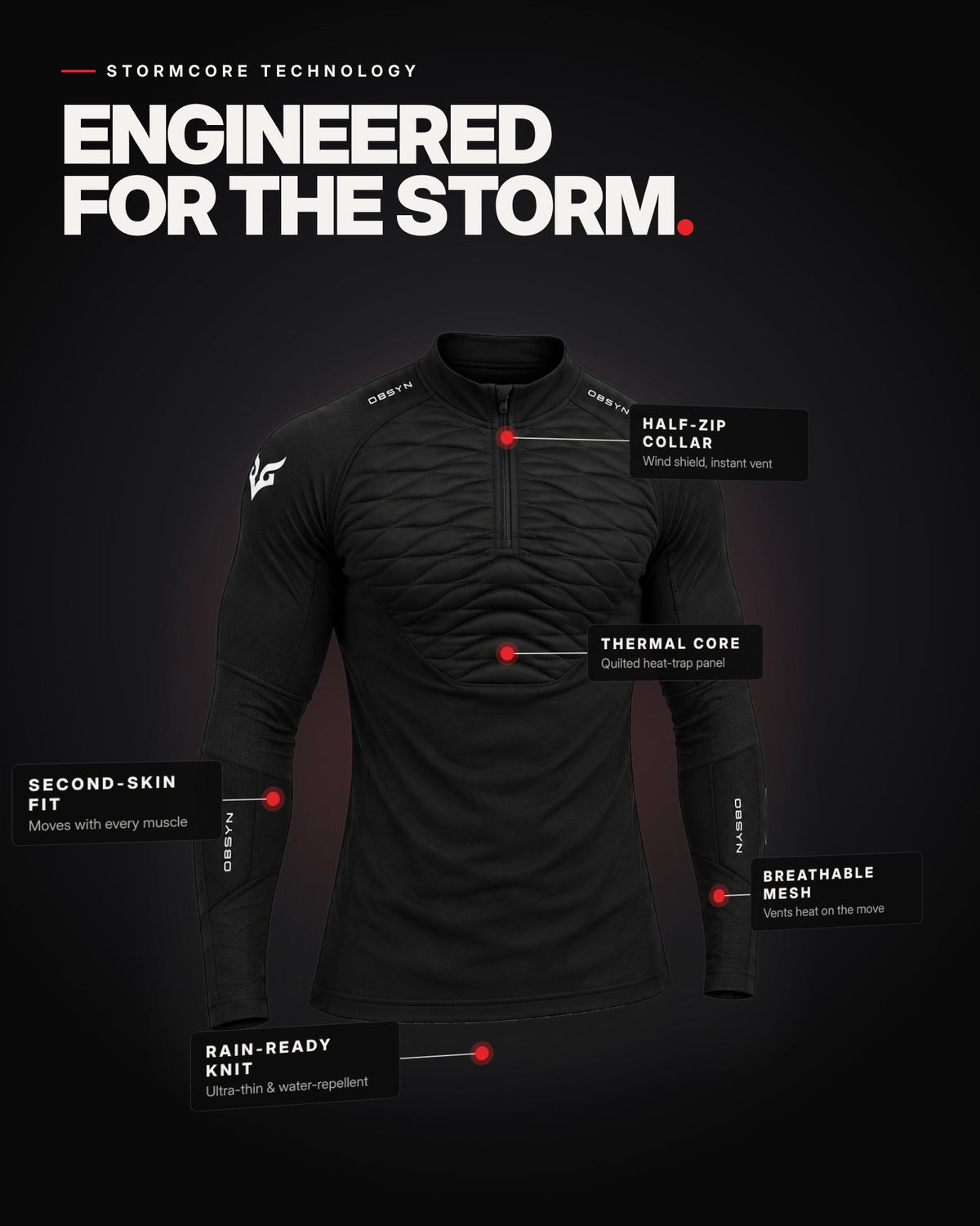 STORMCORE technology – thermal core, second-skin fit, breathable mesh, rain-ready knit