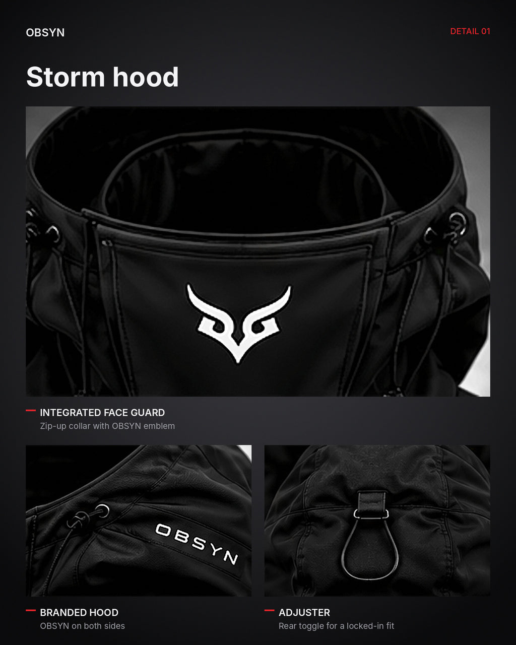STORMSHELL storm hood – face guard, branded hood, rear adjuster