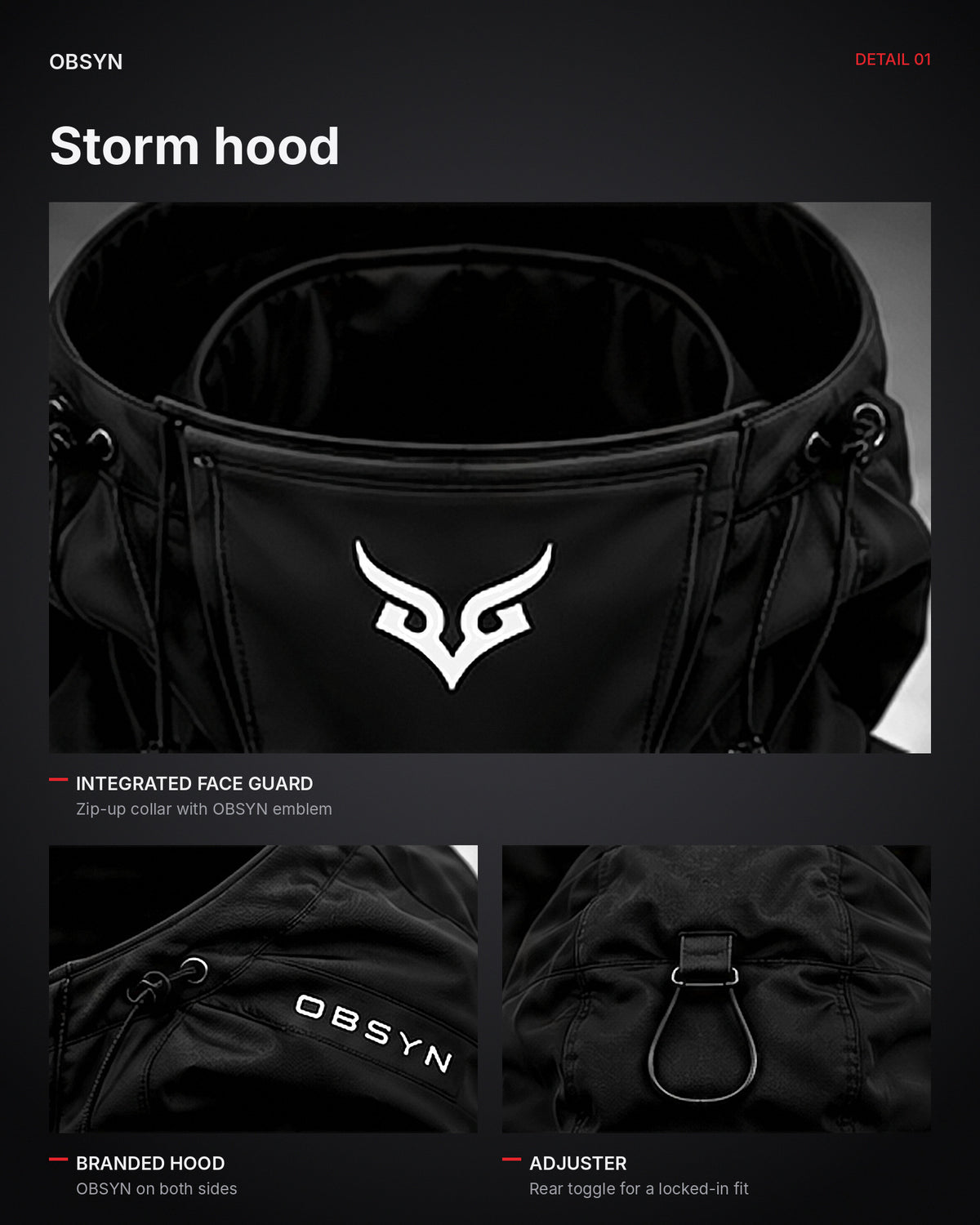 STORMSHELL storm hood – face guard, branded hood, rear adjuster